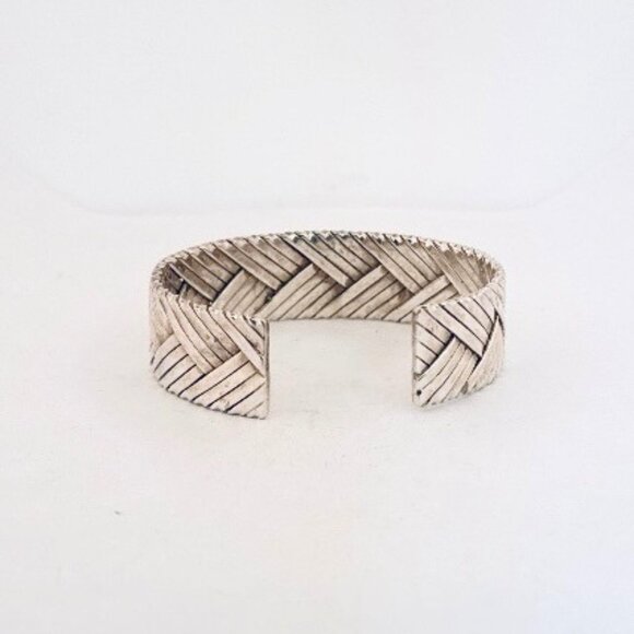 Vintage Sterling Silver 925 Woven Cuff Bracelet 5.75” Heavy Estate Jewelry - Picture 3 of 9